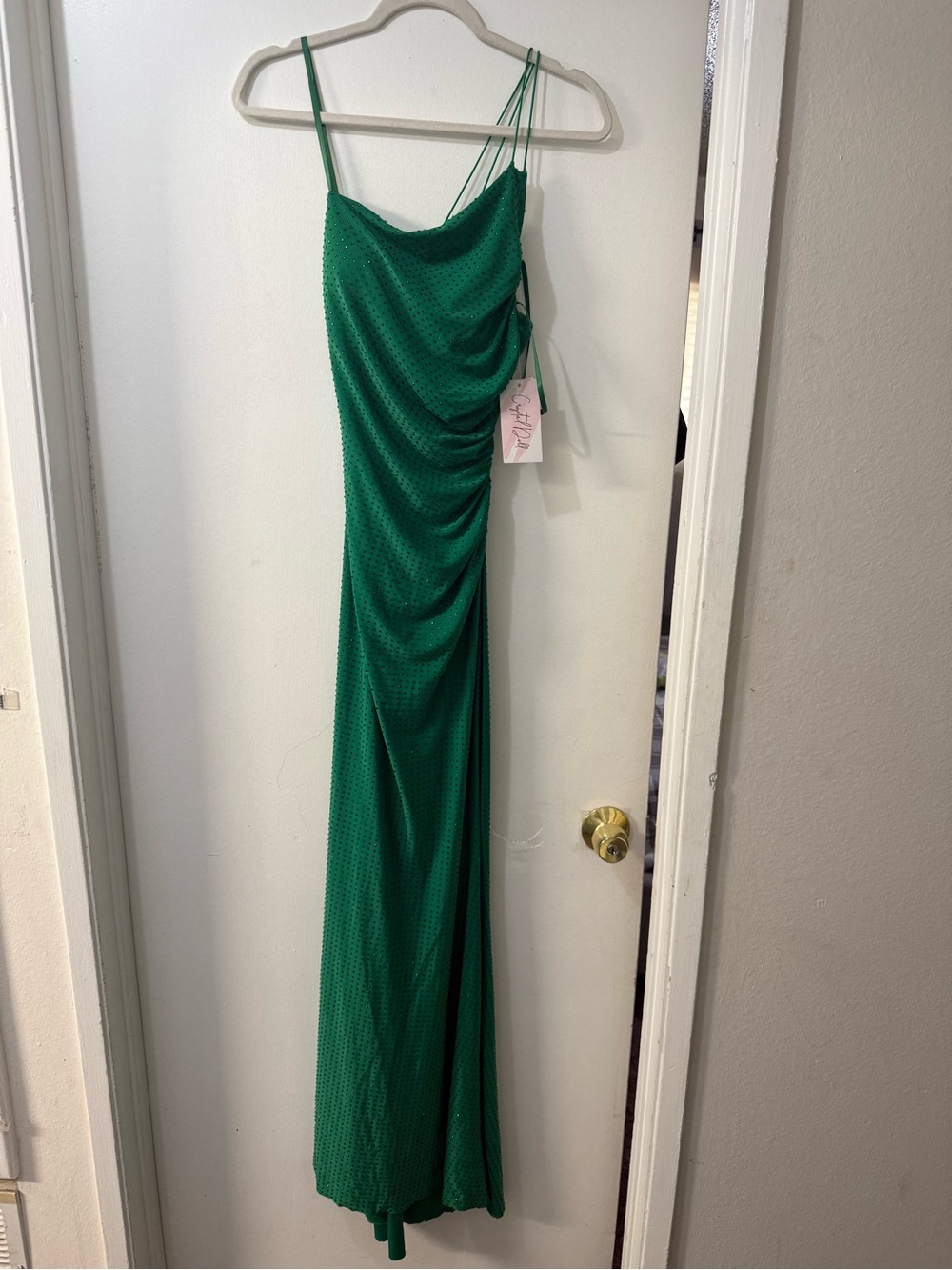 Crystal Doll Emerald Green Ruched Maxi Slip Dress